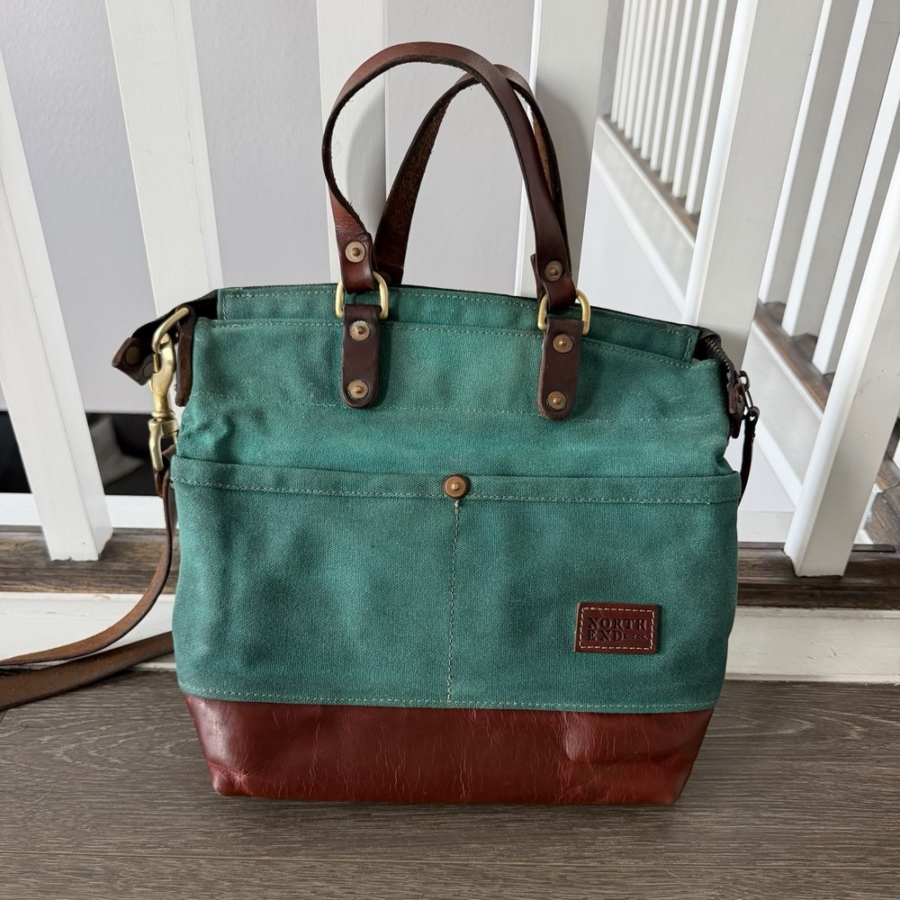 NORTH END Bag Co Teal Leona Canvas Brown Leather Large Crossbody Shoulder Boho